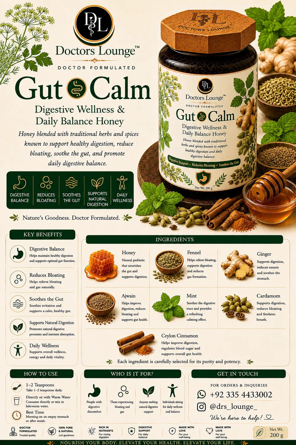 Gut Calm full ingredient and benefits poster