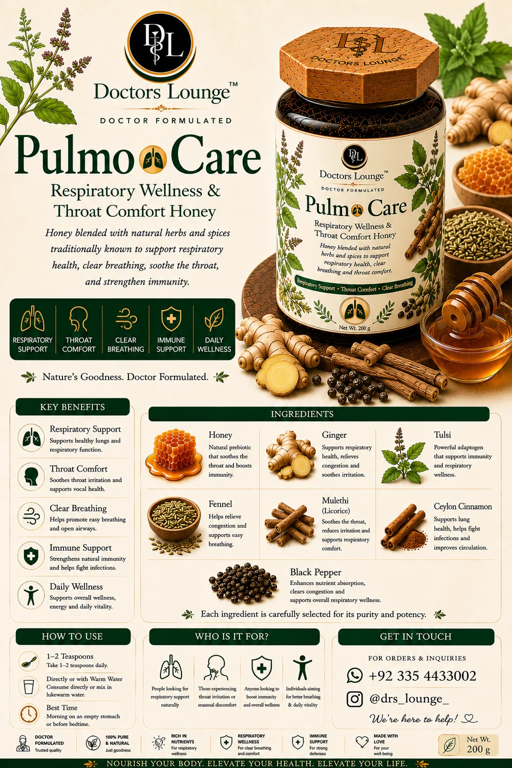 Pulmo Care full ingredient and benefits poster