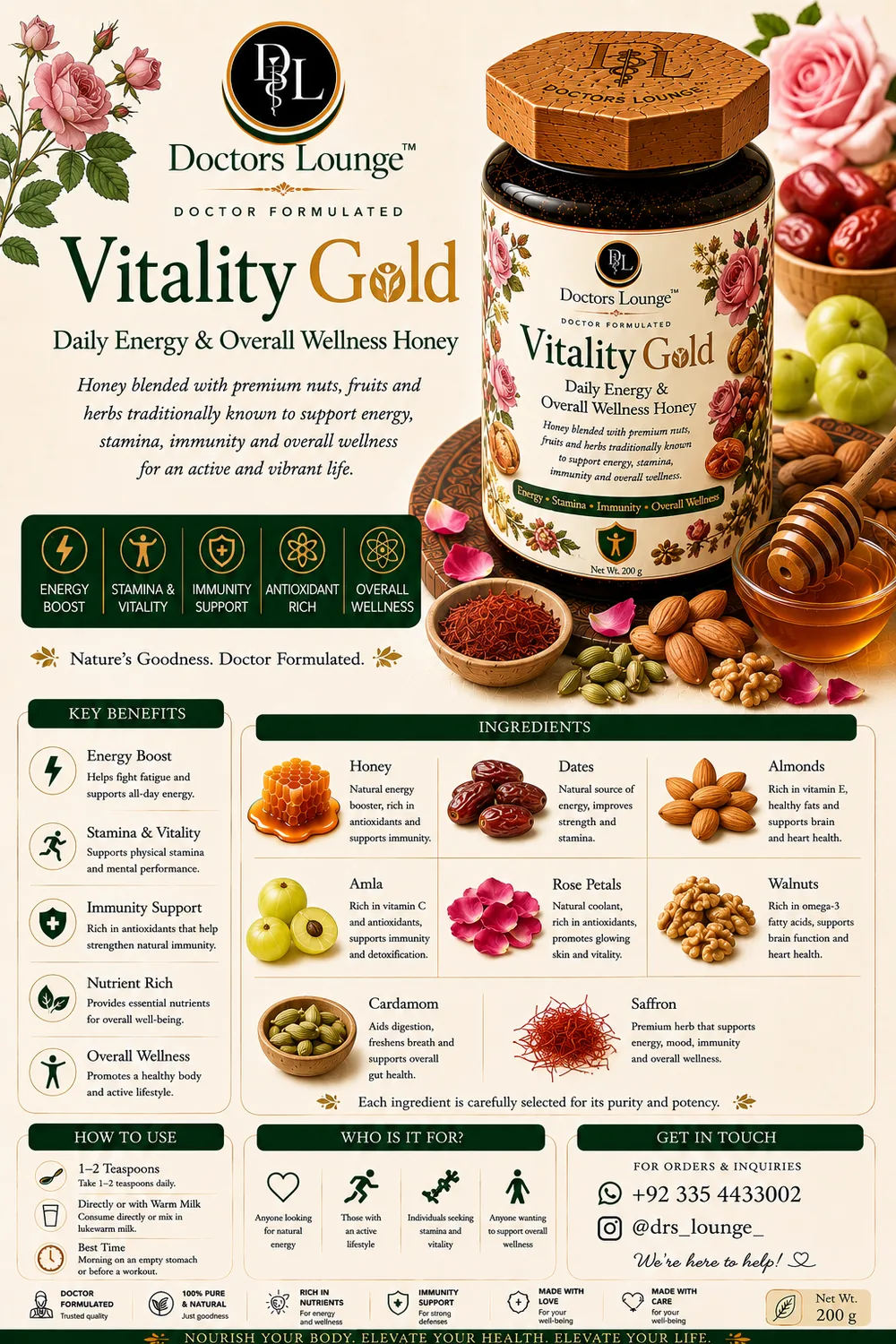Vitality Gold full ingredient and benefits poster